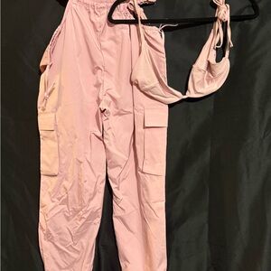 SHEIN Pink Track Pants with Relaxed Fit and Elastic Waistband